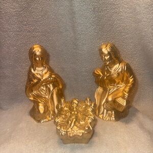 Gold mirror like finish ceramic NATIVITY, Mary, Joesph and baby Jesus statue set